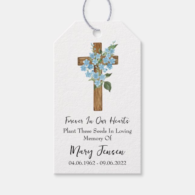 Étiquettes-cadeau Forget me not Cross Memorial Funeral Seed Packet  (Devant)