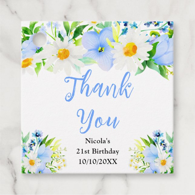 Étiquettes Cadeau Forget-Me-Nots and Daisies Birthday Thank You (Devant)