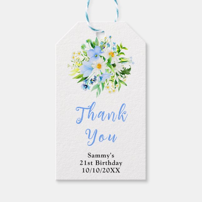 Étiquettes-cadeau Forget-Me-Nots Floral Birthday Party Thank You (Devant)