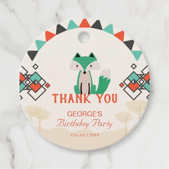 Étiquettes Cadeau Formes géométriques joyeuses Merci de renard triba (Devant)
