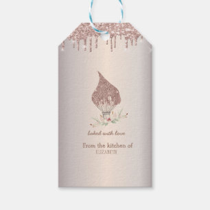 Étiquettes-cadeau Fouet Pailleté Rose Gold Gouttes de Paillettes Bou