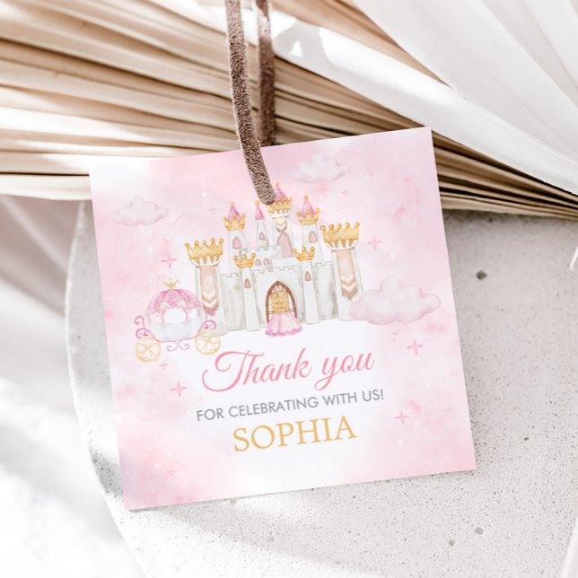 Étiquettes Cadeau Four Ever a Princess Anniversaire Carré (Four Ever a Princess Birthday Party Favor Tags)