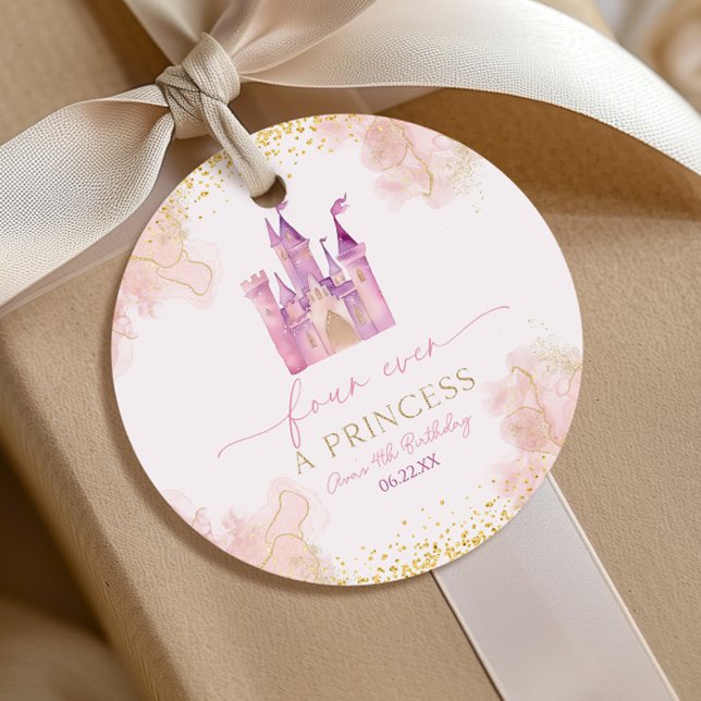 Étiquettes Cadeau Four Ever A Princess Castle 4e fête d'anniversaire (Créateur téléchargé)