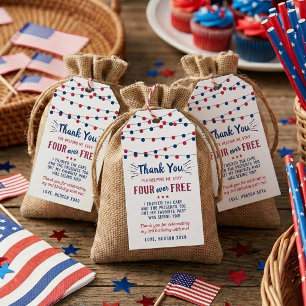 Étiquettes-cadeau Four Ever Free ! Fête d'anniversaire du 4 juillet