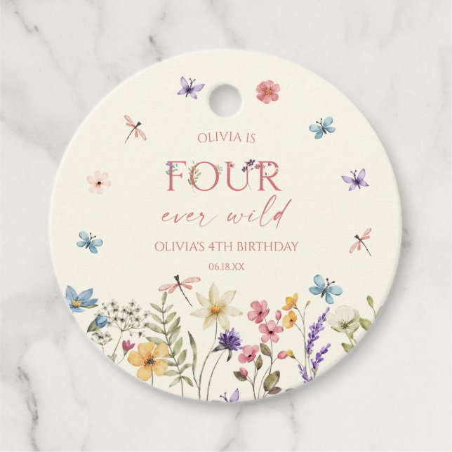 Étiquettes Cadeau Four Ever Wild Wildflower 4th Birthday Party (Devant)