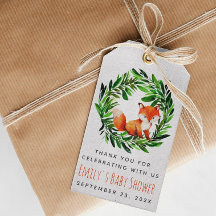 Fox Baby Shower Cute Woodland Watercolor Greenery