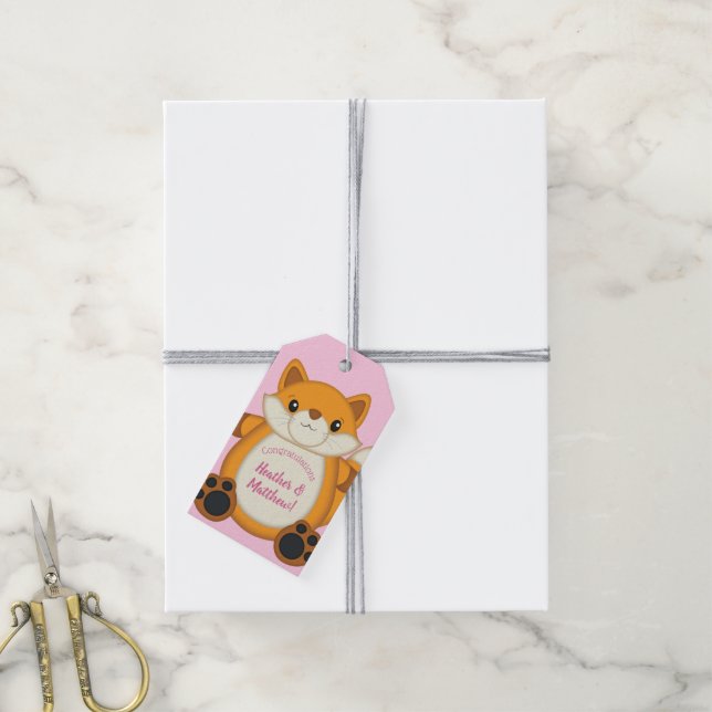 Étiquettes-cadeau Fox Baby shower rose (Avec de la ficelle)