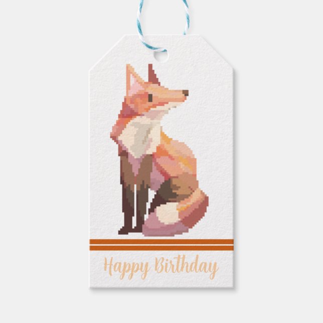 Étiquettes-cadeau Fox Pixelart, Pixel Art, happy birthday (Devant)