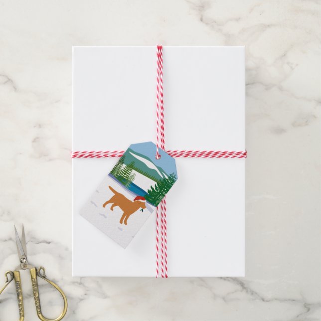 Étiquettes-cadeau Fox Red Labrador Noël À feuillage persistant Santa (Avec de la ficelle)