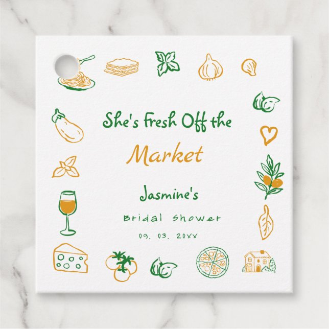 Étiquettes Cadeau Fraîchement Retirée du Marché Mariage Champêtre (Devant)