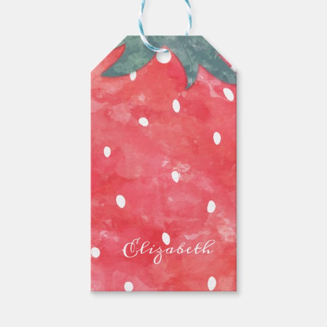 Étiquettes-cadeau Fraise à l'aquarelle mignonne (Devant)