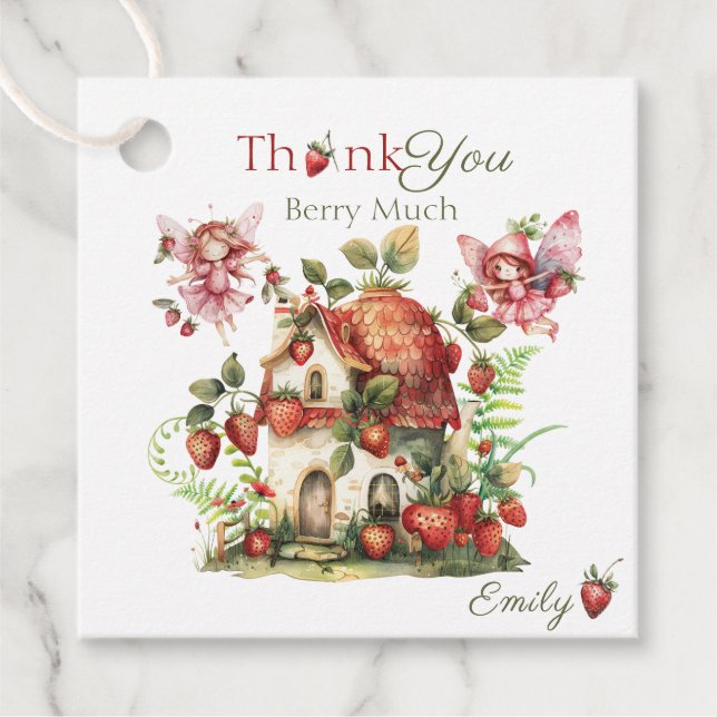 Étiquettes Cadeau Fraise Berry Sweet Girls First Birthday (Devant)