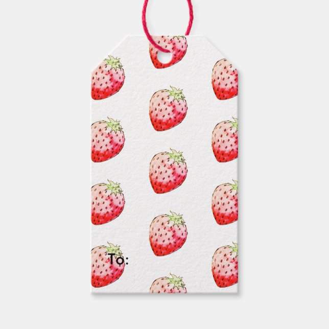 Étiquettes-cadeau fraise d'aquarelle (Devant)