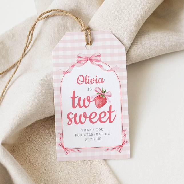 Étiquettes-cadeau Fraise Deux Douce Fille 2ème Anniversaire (Strawberry Two Sweet Girl 2nd Birthday Gift Tags)