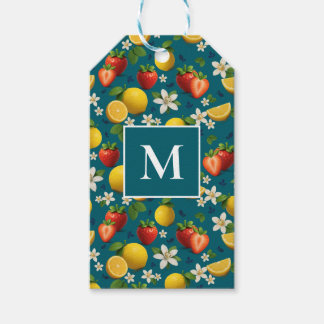 Étiquettes-cadeau Fraise fraîche et motif de citron bleu