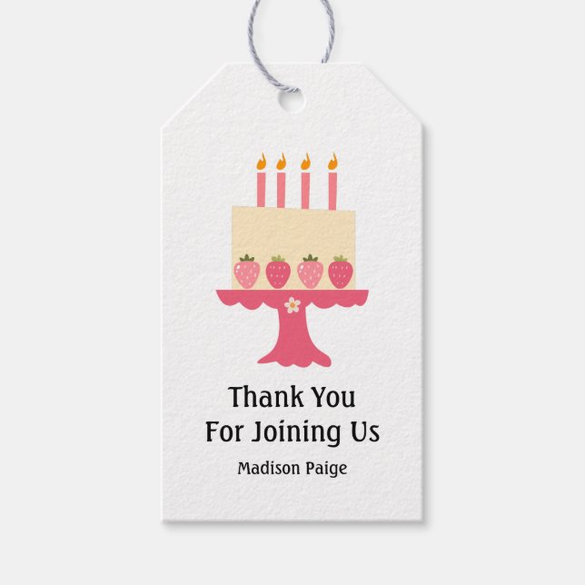 Étiquettes-cadeau Fraise mignonne Rose filles Merci d'anniversaire (Devant)