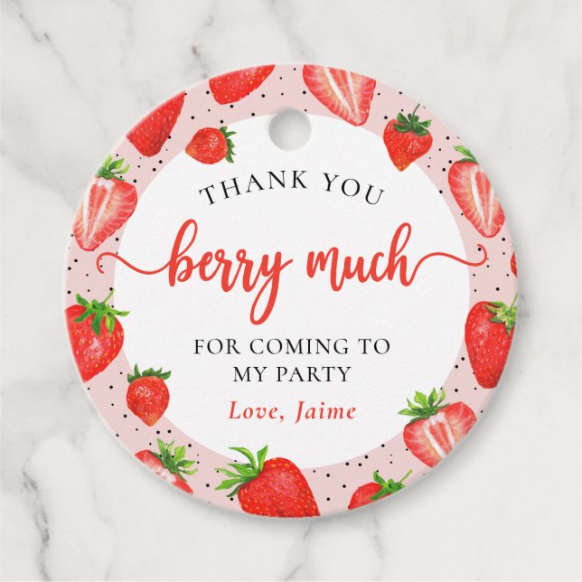 Étiquettes Cadeau Fraise rose Anniversaire Merci Berry beaucoup (Devant)