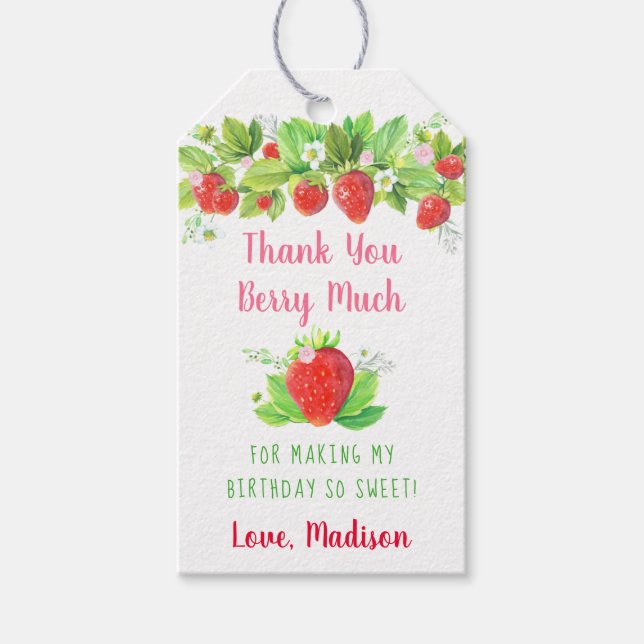 Étiquettes-cadeau Fraise rose Floral Anniversaire (Devant)