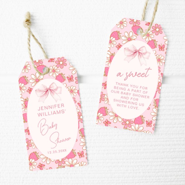 Étiquettes-cadeau Fraise rose Sweet Baby Girl Douche Merci (Créateur téléchargé)