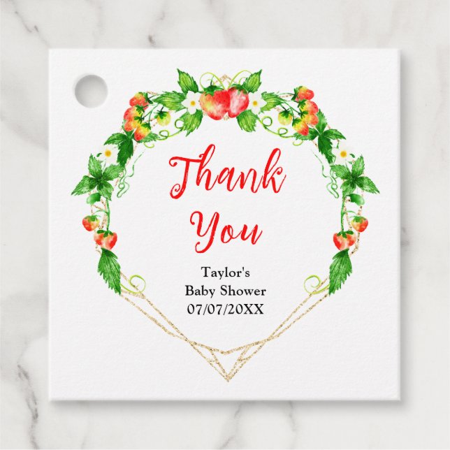 Étiquettes Cadeau Fraises et marguerites Baby shower Merci (Devant)