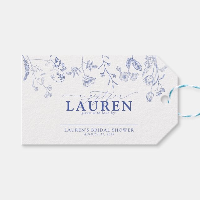 Étiquettes-cadeau Français Bleu & Blanc Victorien Douche Non Envelop (Devant (Horizontal))