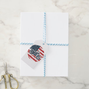 Étiquettes-cadeau Freedom Ride : Moto rétro et drapeau américain