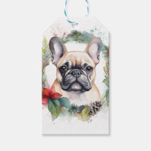 Étiquettes-cadeau French Bulldog Christmas Wreath Festive Pup