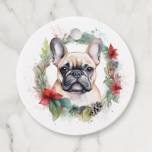 Étiquettes Cadeau French Bulldog Christmas Wreath Festive Pup (Devant)