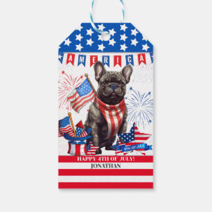 Étiquettes-cadeau French Bulldog Happy 4 juillet Amérique patriotiqu