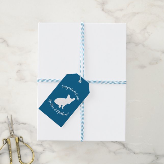 Étiquettes-cadeau French Bulldog Theme Party - Baby shower Blue (Avec de laficelle)