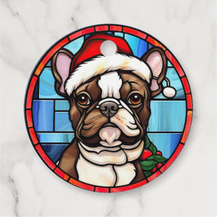 Étiquettes Cadeau French Bulldog Vitrail Christmas