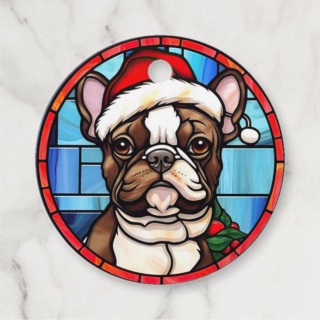 Étiquettes Cadeau French Bulldog Vitrail Christmas (Devant)