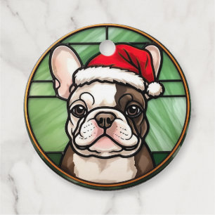 Étiquettes Cadeau French Bulldog Vitrail Christmas