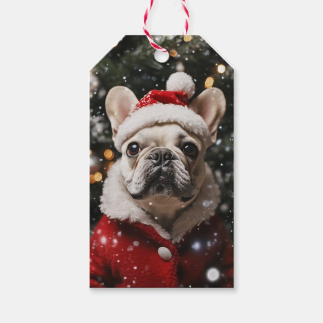 Étiquettes-cadeau Frenchie Festive : Un portrait de vacances (Devant)