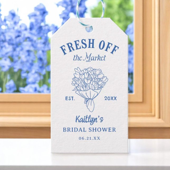 Étiquettes-cadeau Fresh Off The Market Blue Bridal Shower (Créateur téléchargé)