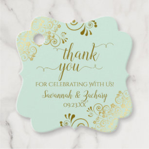 Étiquettes Cadeau Frilly Corners Mint Green & Gold Mariage Merci