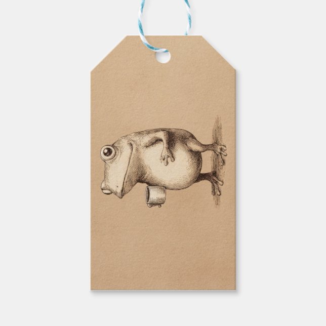 Étiquettes-cadeau Frog with Coffee – Whimsical Vintage Animal (Devant)