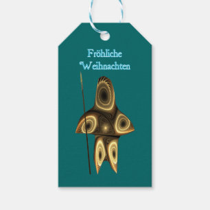 Étiquettes-cadeau Frohliche Weihnachte - Fractal Inuit Hunter