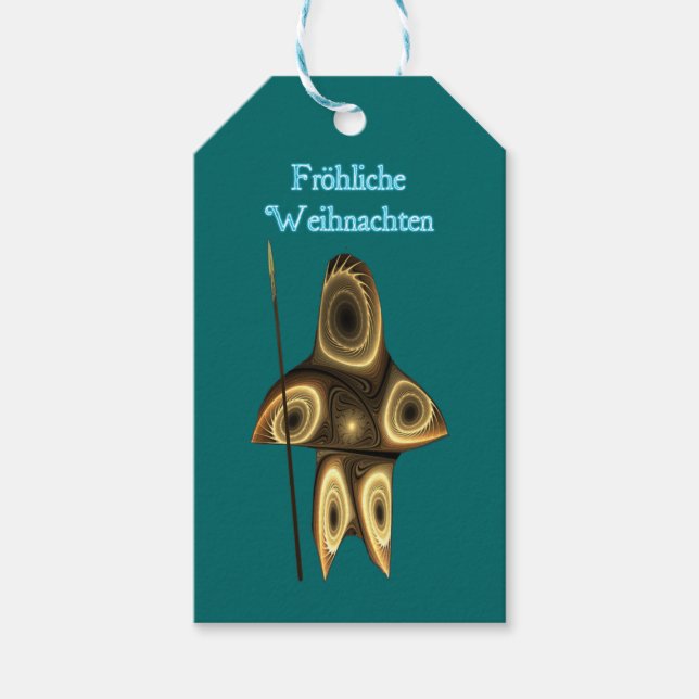 Étiquettes-cadeau Frohliche Weihnachte - Fractal Inuit Hunter (Devant)