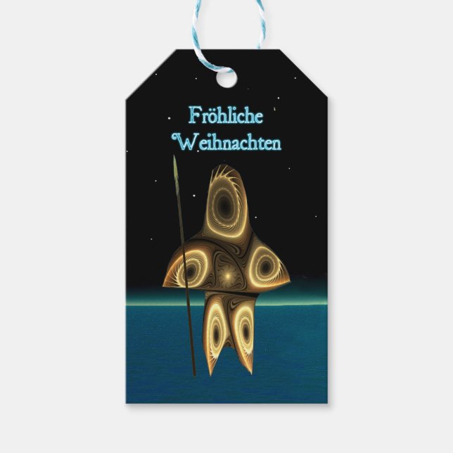Étiquettes-cadeau Frohliche Weihnachte - Fractal Inuit Hunter (Devant)