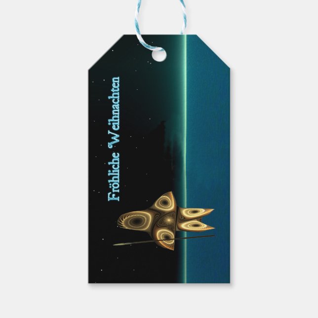 Étiquettes-cadeau Frohliche Weihnachten - Fractal Inuit Hunter (Devant)