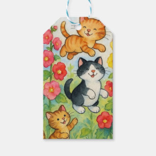 Étiquettes-cadeau Frolicking Country Chats in Flower Garden