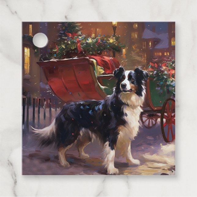 Étiquettes Cadeau Frontière Collie Festive de Noël (Devant)