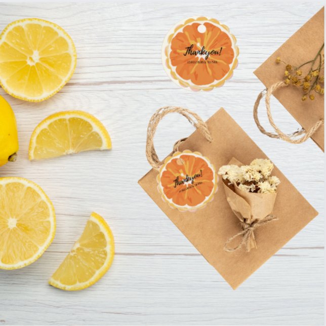 Étiquettes Cadeau Fruits de citrus orange aquarelle douche de mariée (Créateur téléchargé)