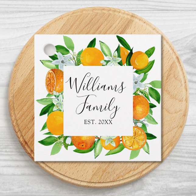 Étiquettes Cadeau Fruits et fleurs d'orange Été Floral botanique (Close up)