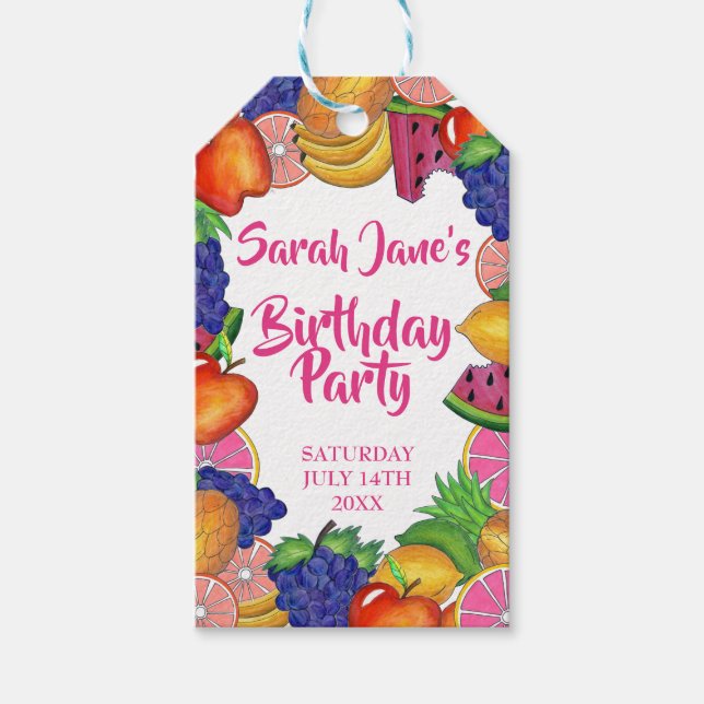 Étiquettes-cadeau Fruits tropicaux Banana Watermelon fête d'annivers (Devant)