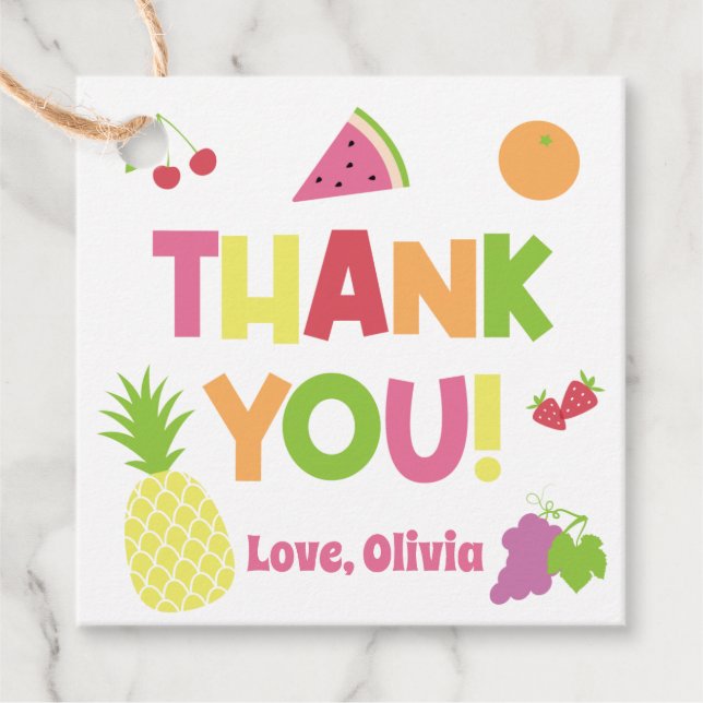 Étiquettes Cadeau Frutti Tutti coloré Photo Merci d'anniversaire (Devant)