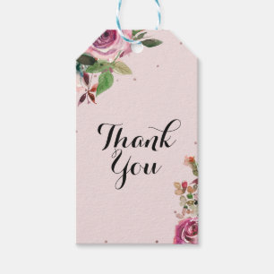 Étiquettes-cadeau Fuchsia Rose Gold Floral Élégant Shower de Mariée