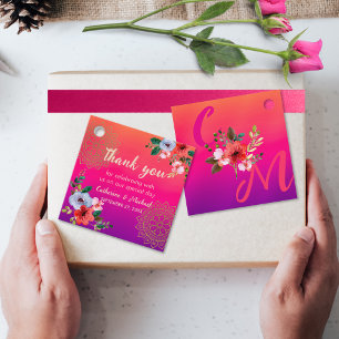 Étiquettes Cadeau Fuchsia rose orange violet brillant et gras floral