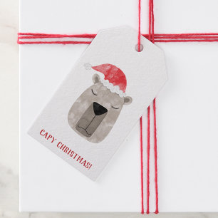 Étiquettes-cadeau Fun Capybara Santa Hat Noël